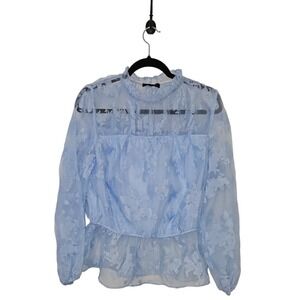 Marc New York Andrew Marc Blue Floral Sheer Peplum Blouse Sz L Whimsy Fairy Goth